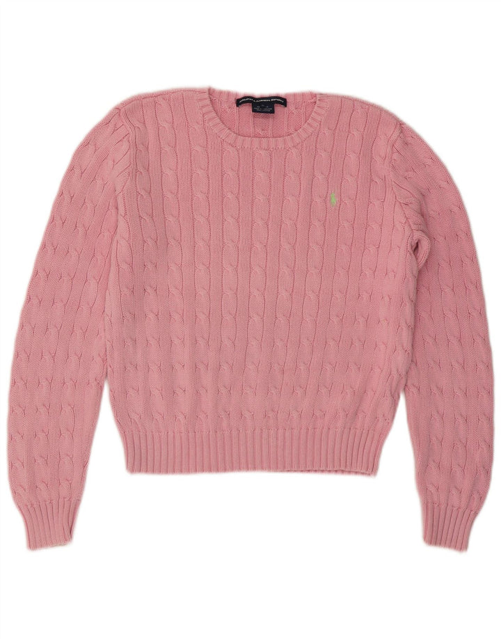 RALPH LAUREN Dame Crop Crew Neck Jumper Sweater UK 14 Large Pink