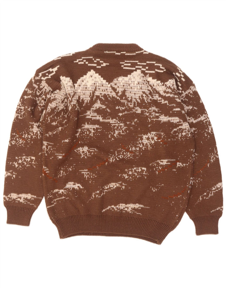 4 Castella Herre grafisk rund hals sweater IT 52 Stor brun uld