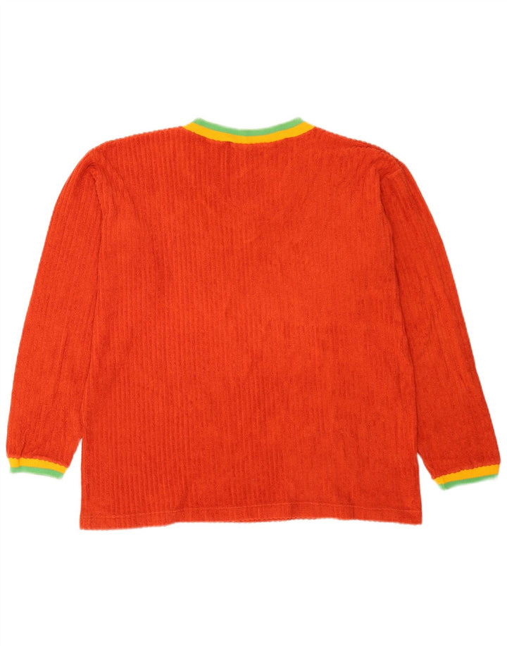 Vintage Dame Top Langærmet US 8 Medium Orange Colourblock Bomuld