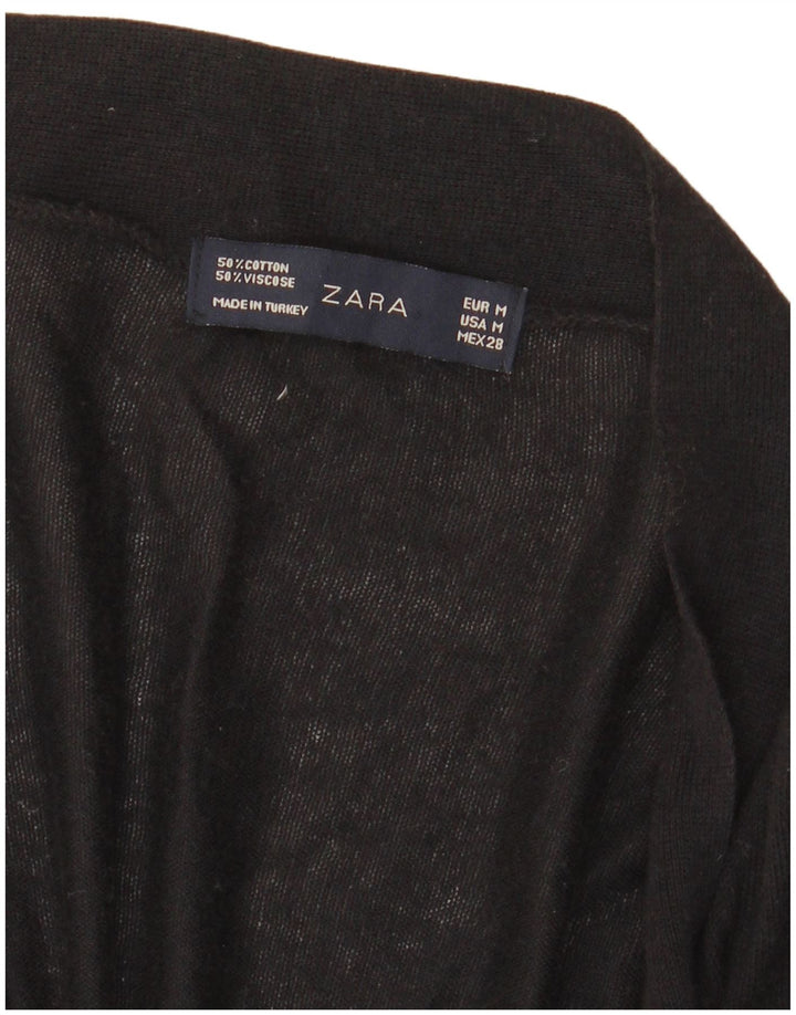 Zara Womens Open Cardigan Sweater UK 12 Medium Sort Bomuld