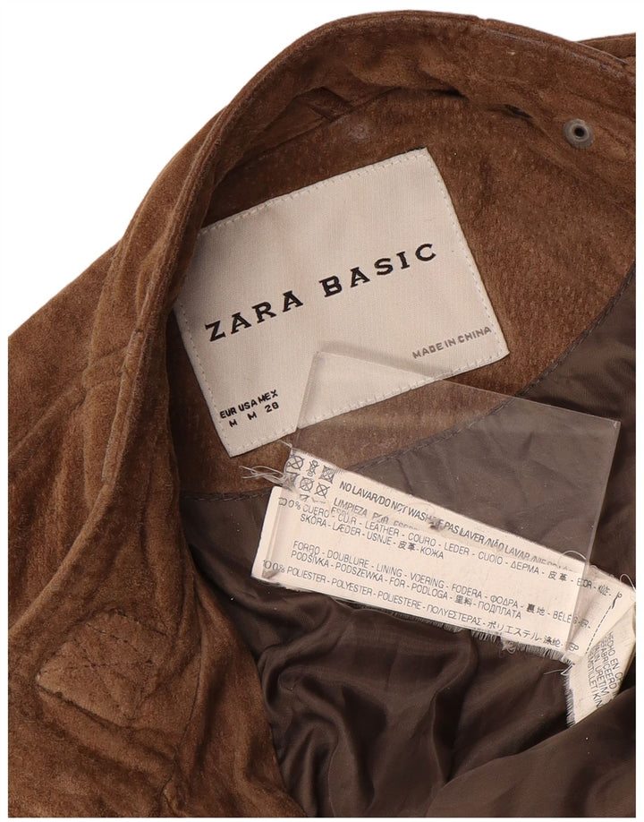 Zara Dame Ruskind Utility Jacket UK 12 Medium Brown Læder
