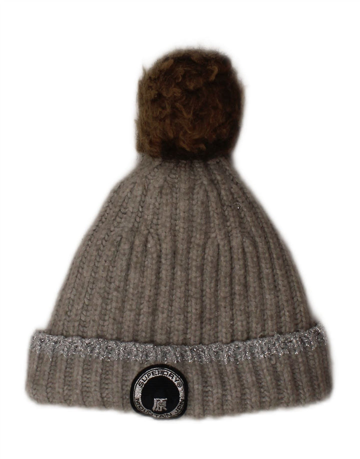 SUPERDRY Womens Sherpa Knit Bobble Hat One Size Grey Polyester Winter