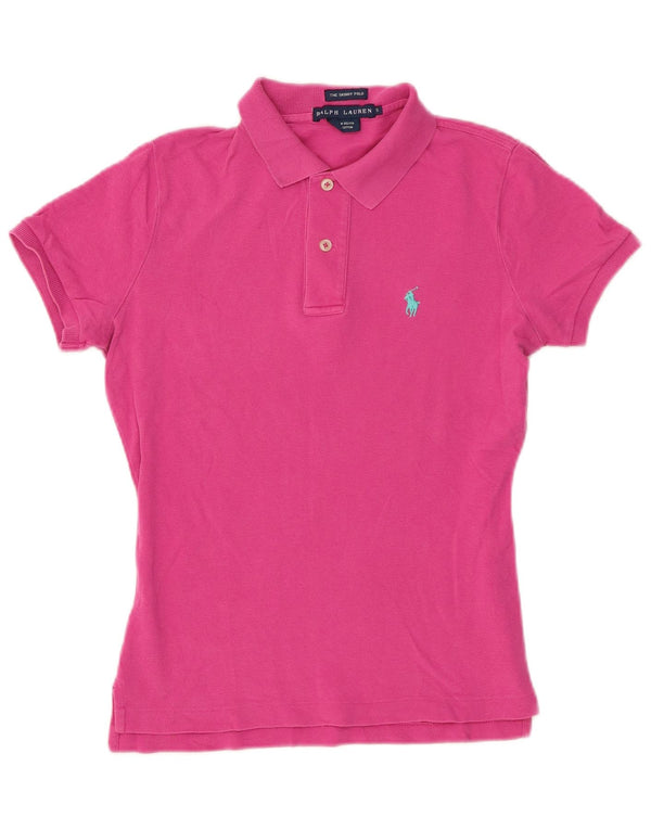 Ralph Lauren Womens Skinny Polo Shirt UK 10 Small Pink Cotton