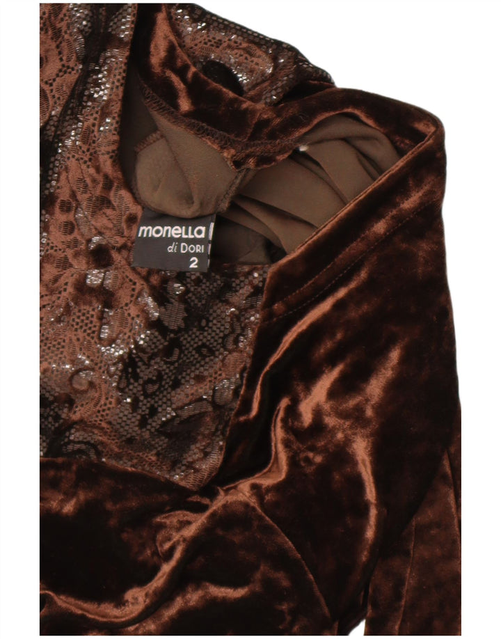 Monello langærmet bodysuit til kvinder US 2 XS Brown Floral Acetate