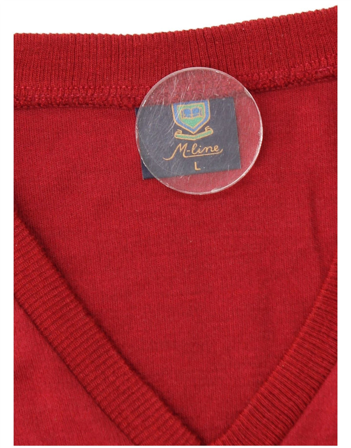 VINTAGE Herre V-hals sweater Stor rød polyakryl