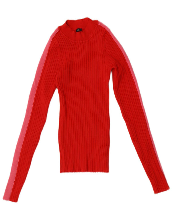 Guess Womens Crop Top Langærmet UK 4 XS Rød Colourblock Viscose
