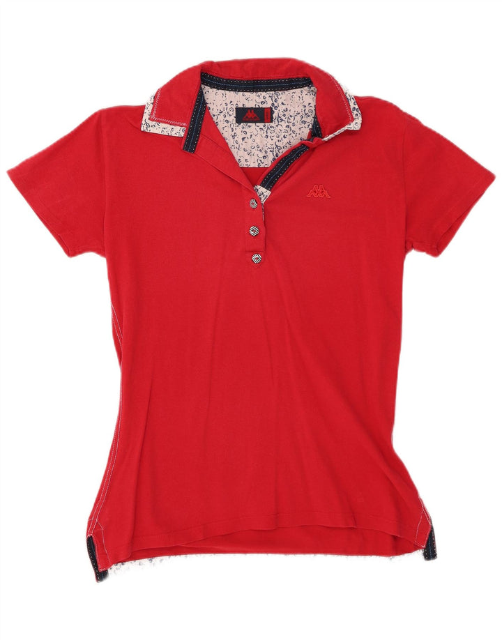 KAPPA Dame Polo Shirt UK 14 Stor Rød Bomuld