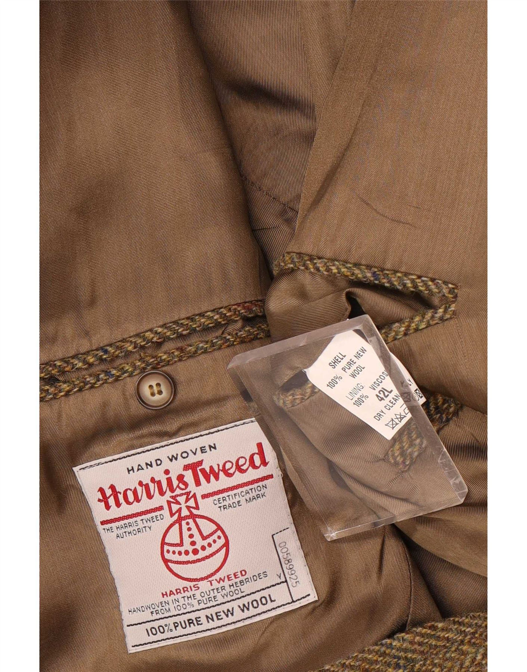 Harris Tweed Herre Longline Blazer Jacket UK 42 XL Khaki Herringbone