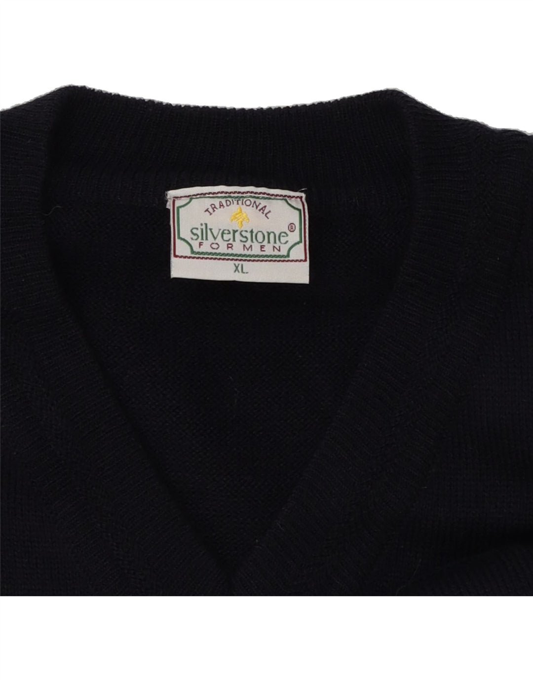 SILVERSTONE Mens V-Neck Jumper Sweater XL Navy Blue Acrylic Vintage Silverstone and Second-Hand Silverstone from Messina Hembry 