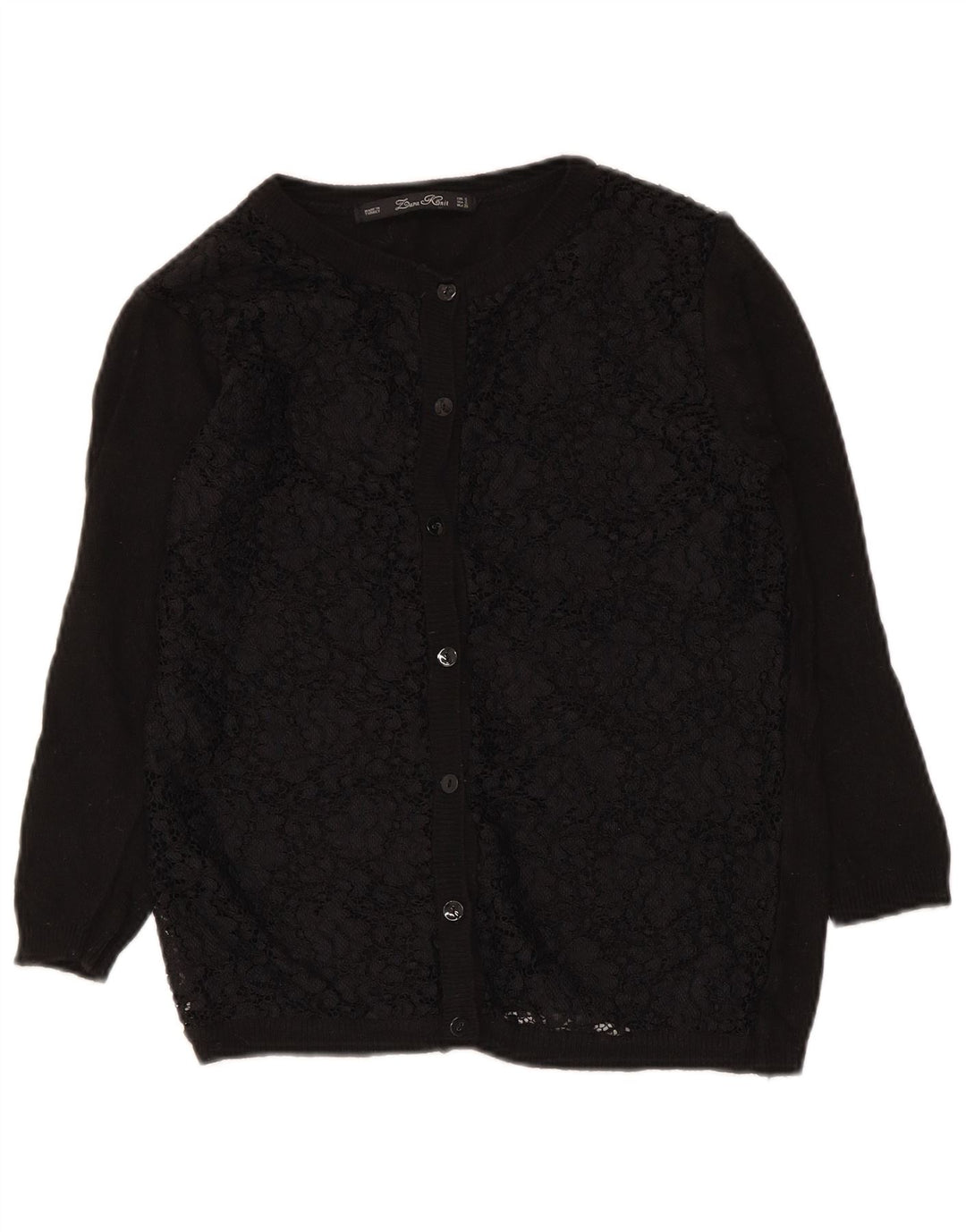 Zara Dame Cardigan Sweater UK 10 Small Black Floral