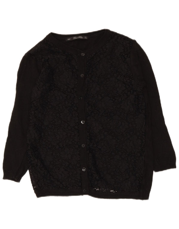 Zara Dame Cardigan Sweater UK 10 Small Black Floral