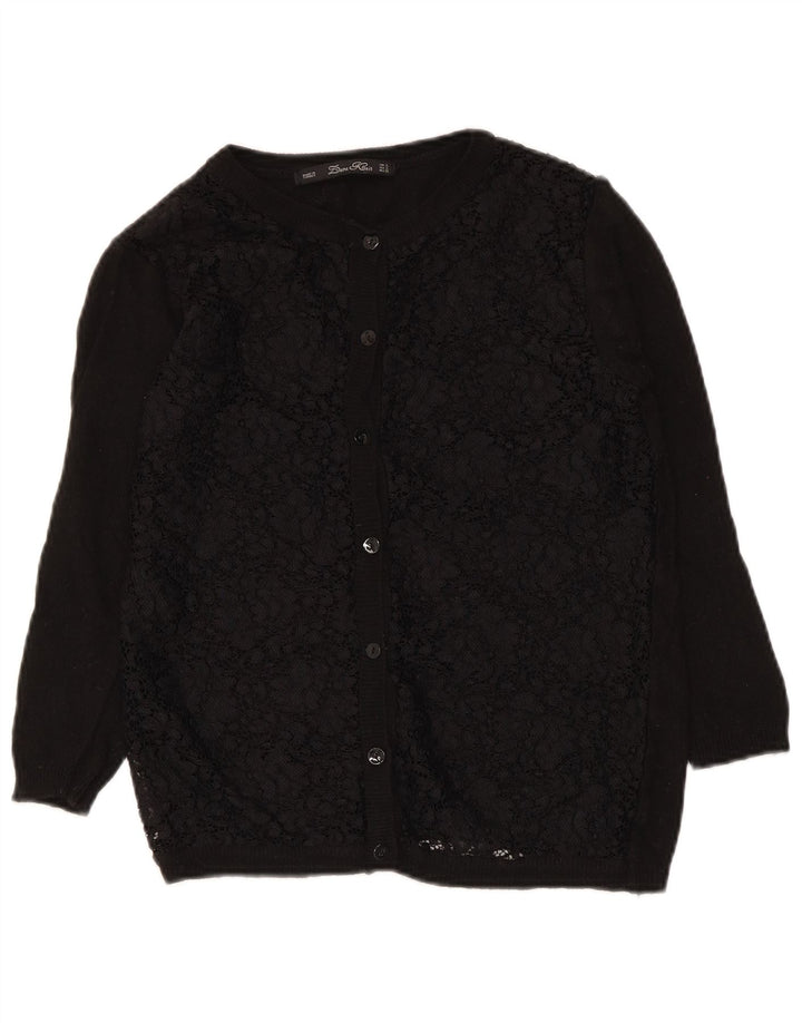 Zara Dame Cardigan Sweater UK 10 Small Black Floral