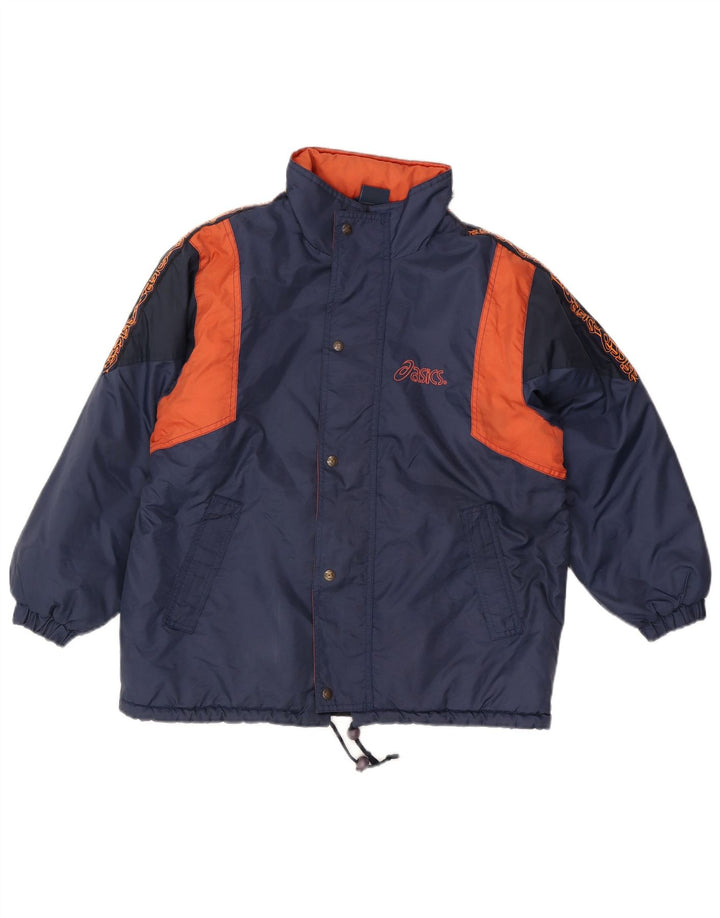 Asics Herre Graphic Windbreaker Jacket UK 38 Medium Navy Blue Colourblock