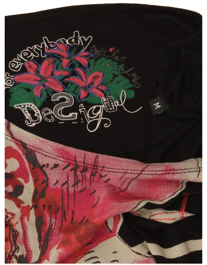 DESIGUAL T-shirt top til kvinder UK 14 Medium Black Floral