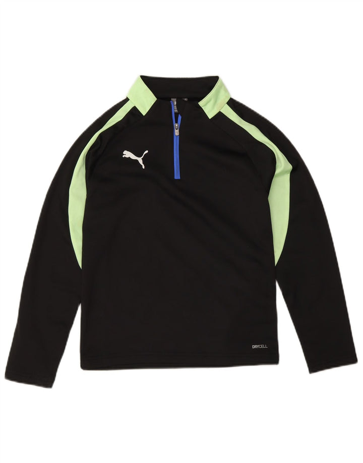 Puma Boys Zip Neck Pullover Træningsdragt Top 7-8 år Sort Colourblock