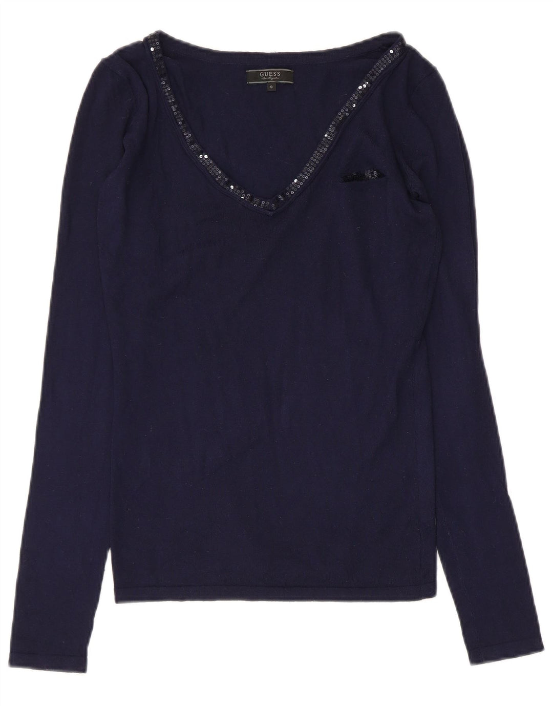 Guess Dametop Langærmet UK 10 Small Navy Blue Viscose