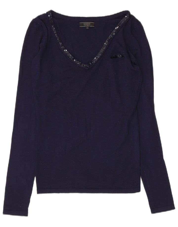 Guess Dametop Langærmet UK 10 Small Navy Blue Viscose