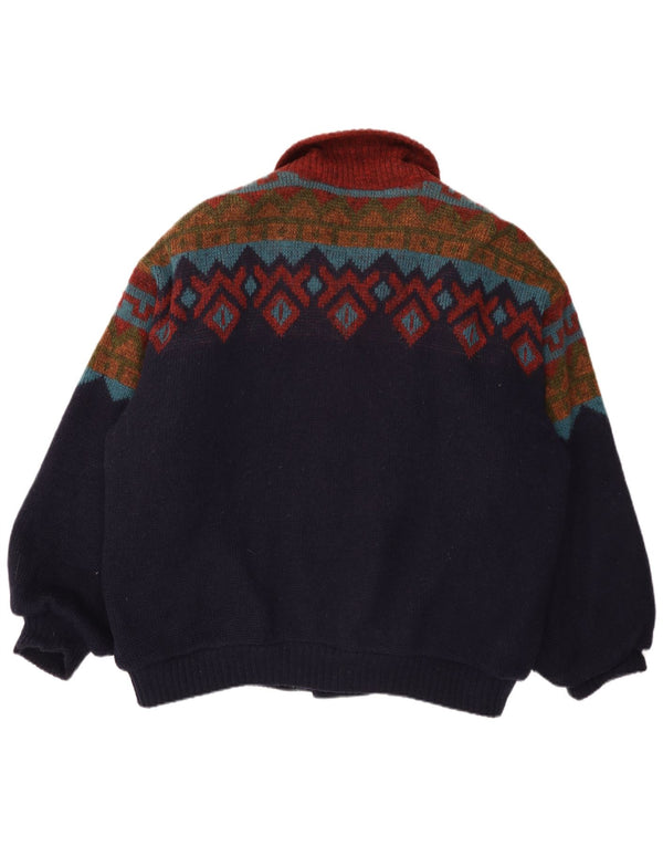 Alafoss Herre Loose Fit Knit Bomber Jacket UK 42 XL Marineblå Geometrisk Uld