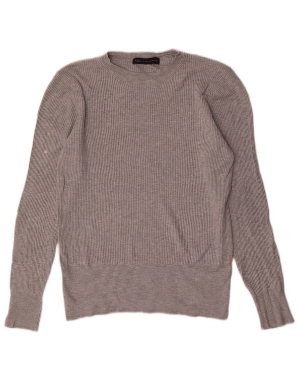 Marks & Spencer Womens Crew Neck Jumper Sweater UK 12 Medium Grey Viscose