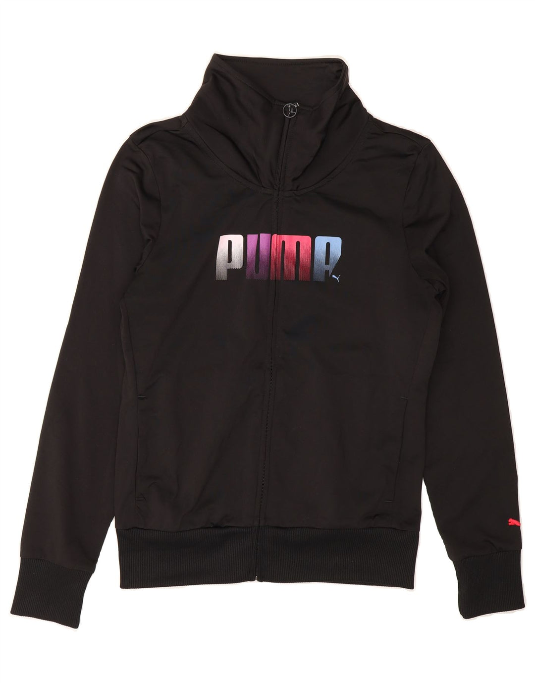 PUMA Womens Graphic Tracksuit Top Jacket UK 12 Medium Black Polyester Vintage Puma and Second-Hand Puma from Messina Hembry 
