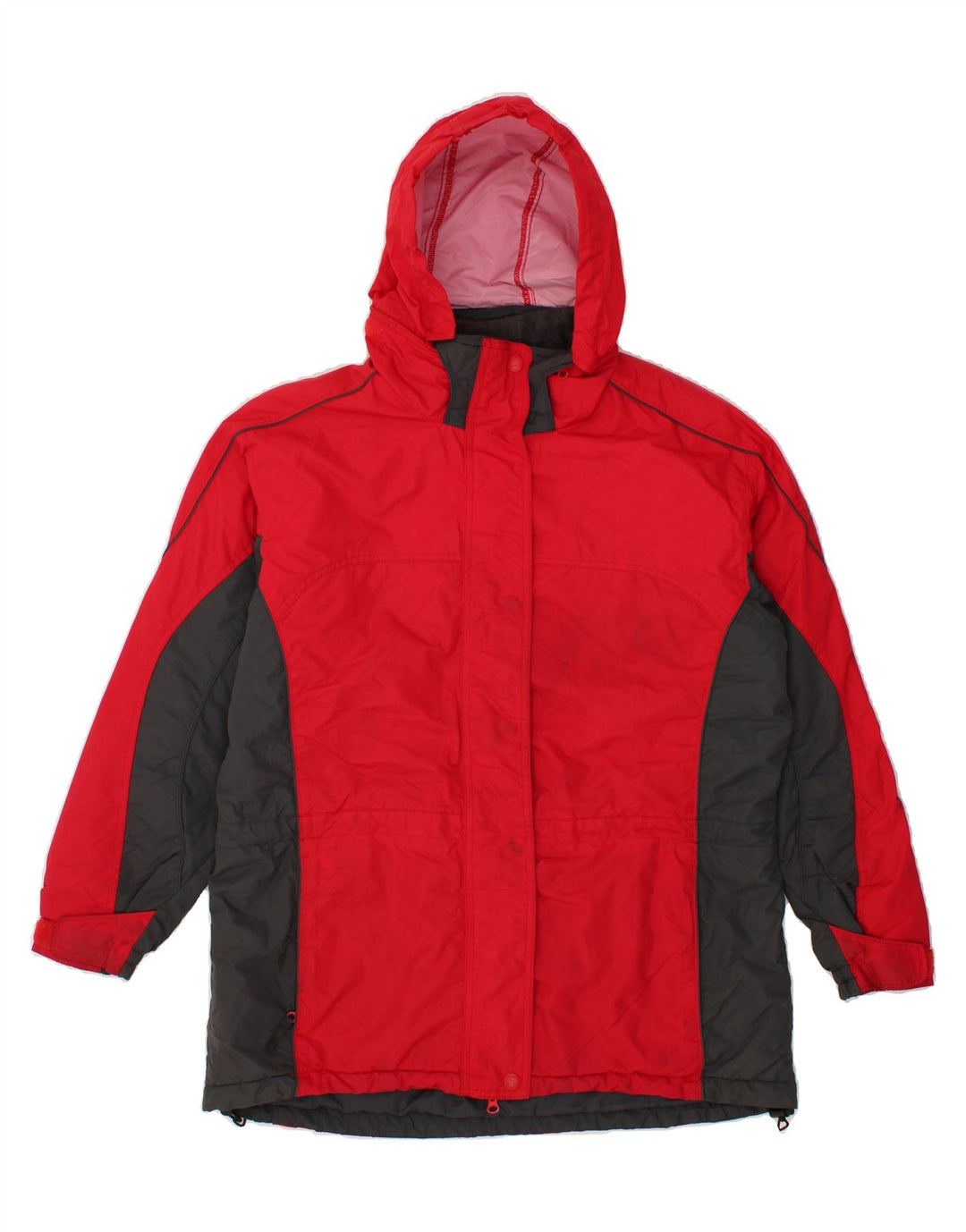 COLUMBIA Womens Hooded Windbreaker Jacket UK 16 Large Red Colourblock Vintage Columbia and Second-Hand Columbia from Messina Hembry 