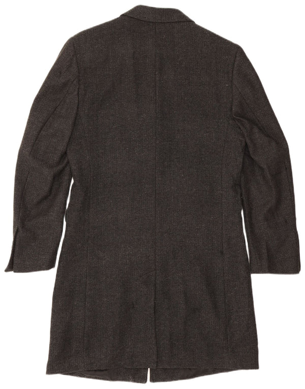 French Connection Mens Overcoat UK 38 Medium Grey Herringbone Wool