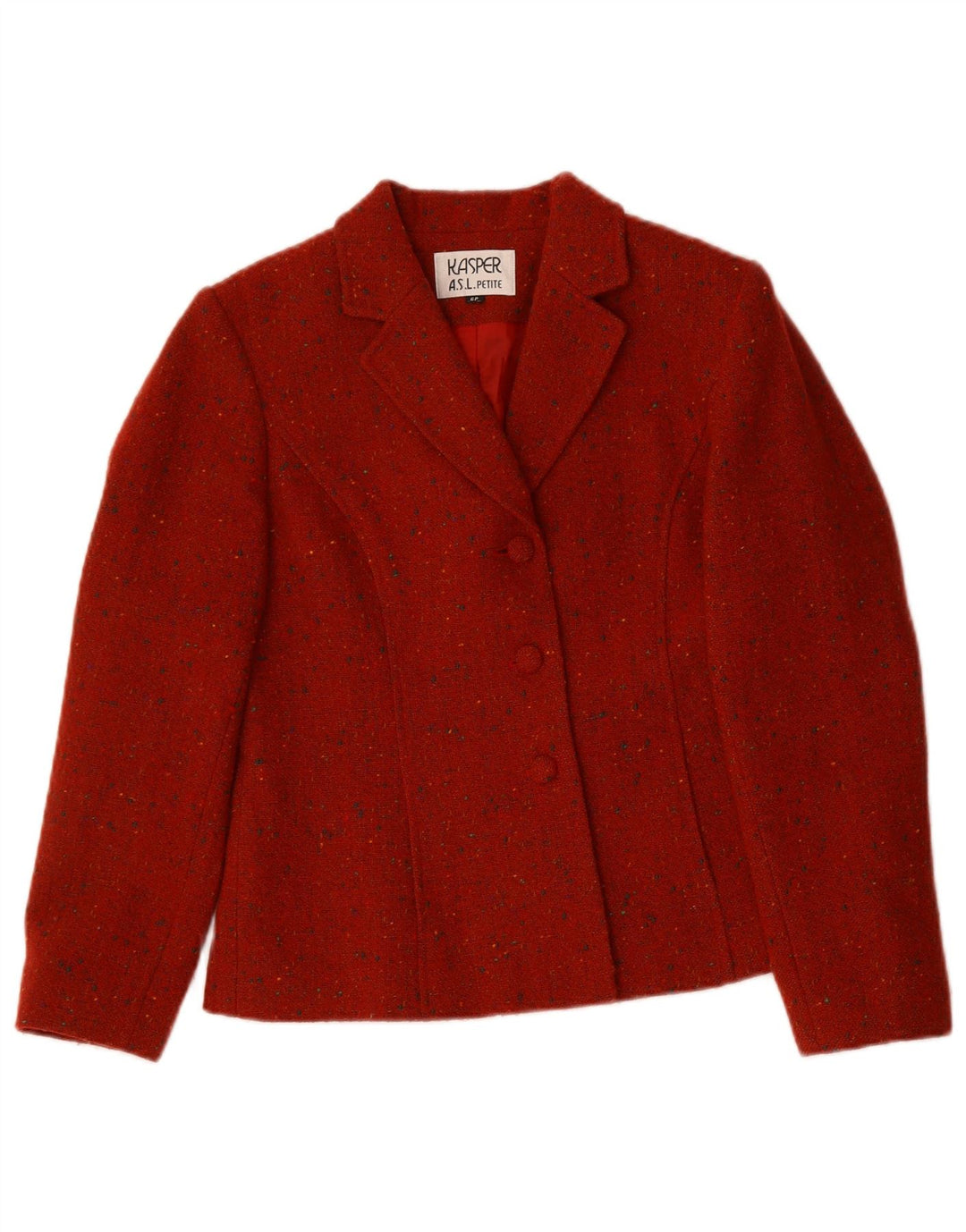 KASPER Womens Petite 3 Button Blazer Jacket US 6 Medium Red Flecked Wool
