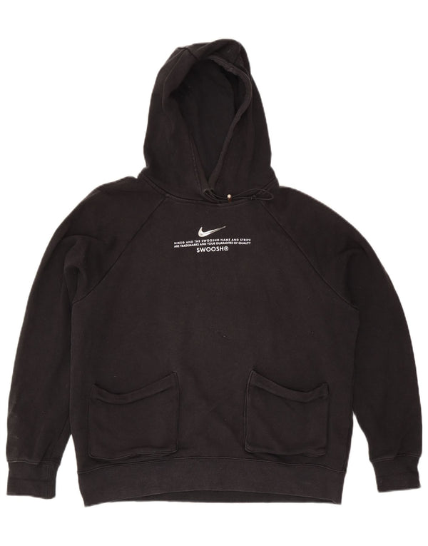 Nike Womens Swoosh Graphic Oversized Hoodie Jumper UK 14 Medium Black
