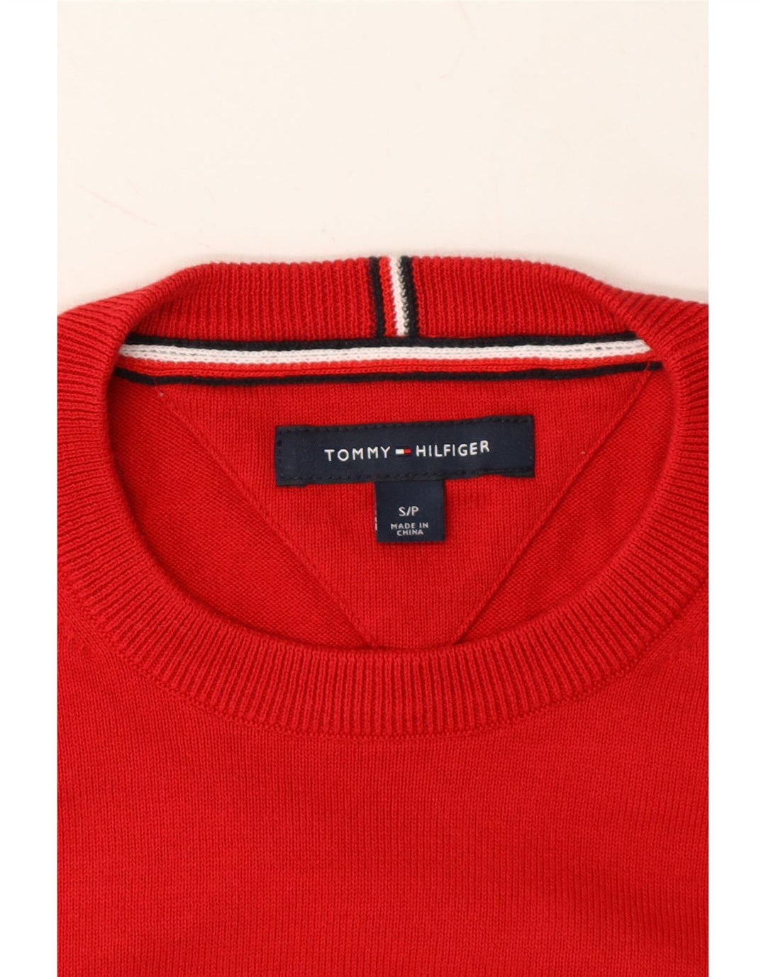 TOMMY HILFIGER Mens Crew Neck Jumper Sweater Small Red Cotton Vintage Tommy Hilfiger and Second-Hand Tommy Hilfiger from Messina Hembry 