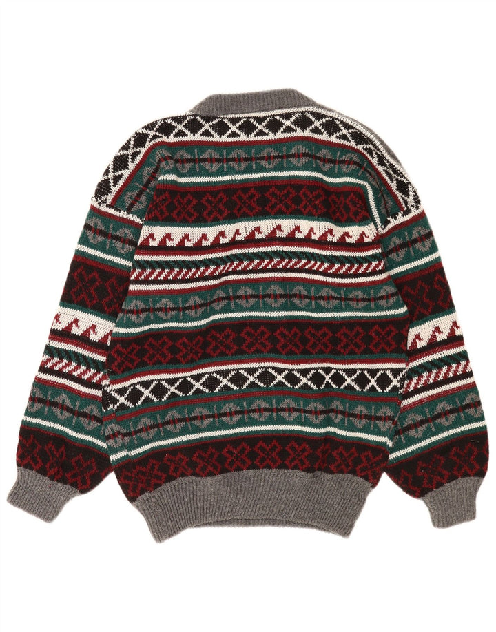 Vintage herre rund hals sweater stor flerfarvet Fair Isle