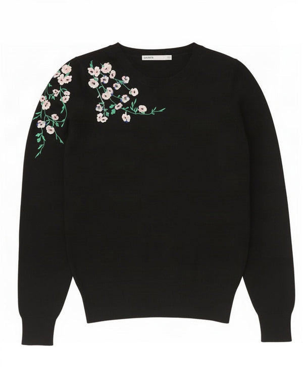 Oasis Womens Boat Neck Jumper Sweater UK 10 Small Black Floral Viscose