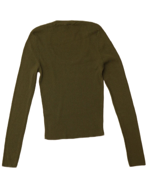 ZARA Dame Crop Top Langærmet UK 14 Stor Khaki Viscose