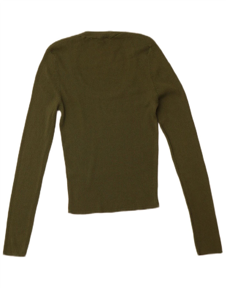 ZARA Dame Crop Top Langærmet UK 14 Stor Khaki Viscose