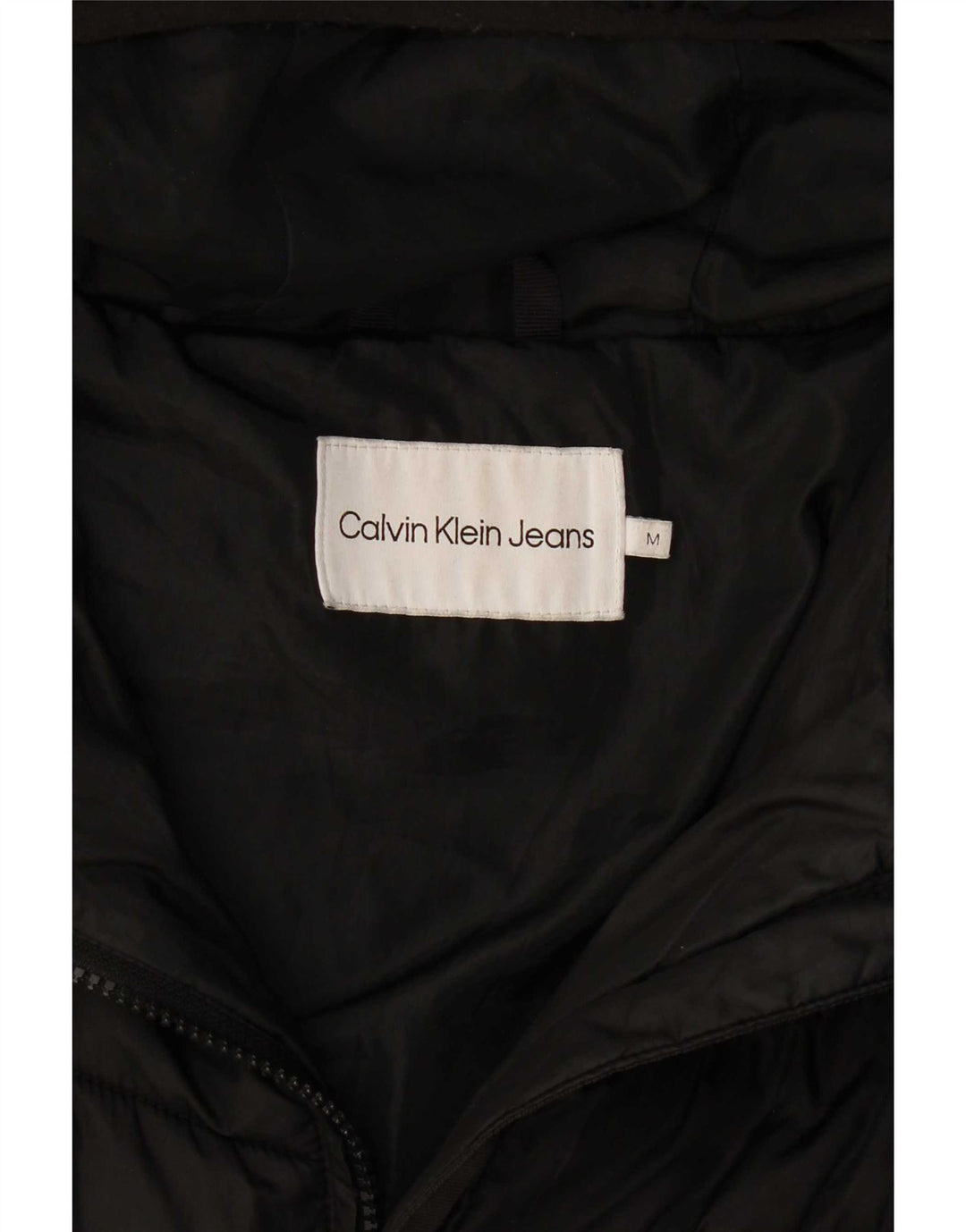 Calvin Klein Polstret frakke med hætte til kvinder UK 14 Medium Sort Polyester