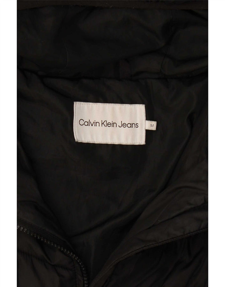 Calvin Klein Polstret frakke med hætte til kvinder UK 14 Medium Sort Polyester