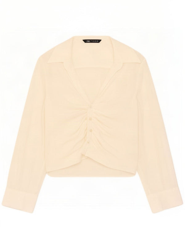 Zara Dame Shirt Bluse UK 10 Small Off White Modal