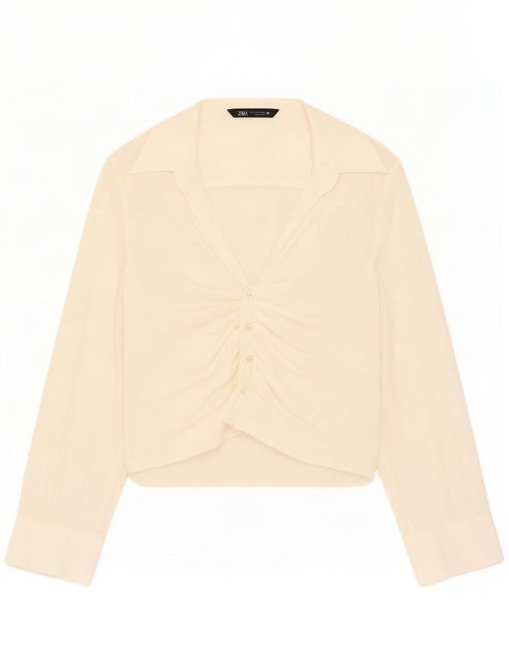 Zara Dame Shirt Bluse UK 10 Small Off White Modal