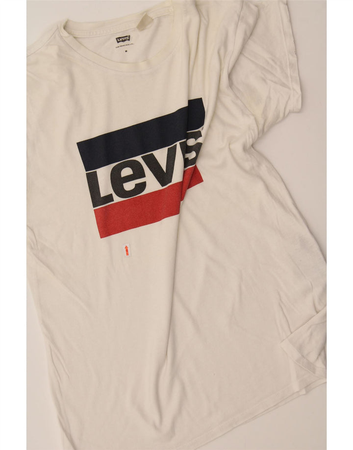 LEVI'S Womens Graphic T-Shirt Top UK 14 Medium White Cotton Vintage Levi's and Second-Hand Levi's from Messina Hembry 