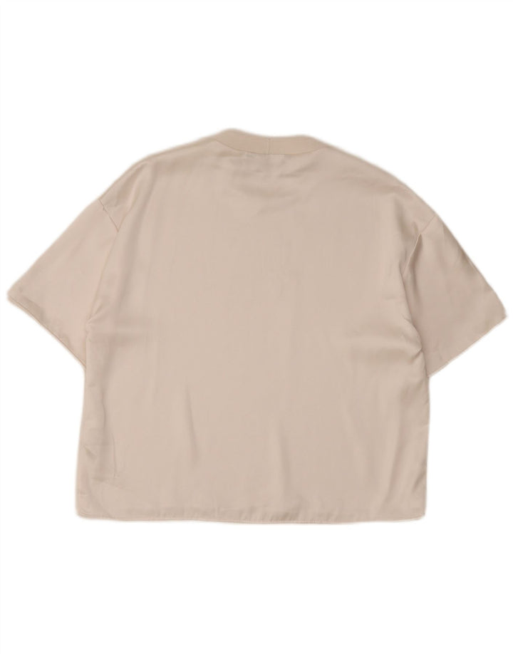 Zara Dame Loose Fit T-Shirt Top UK 14 Medium Off White Polyester