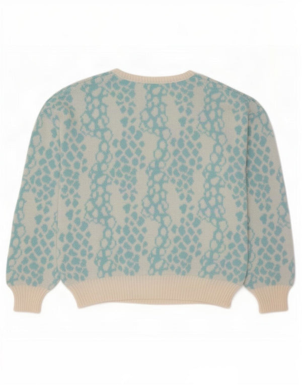 Vintage Dame Boat Neck Jumper Sweater UK 16 Large Blue Spotted