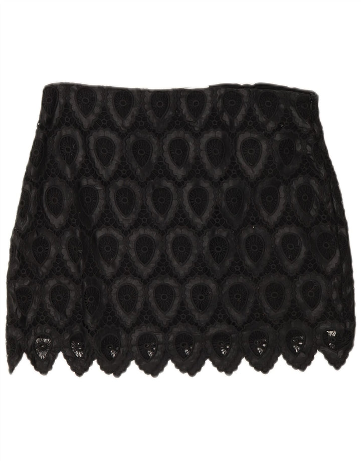 Zara Dame Mini Nederdel Large W30 Sort Geometrisk Polyester