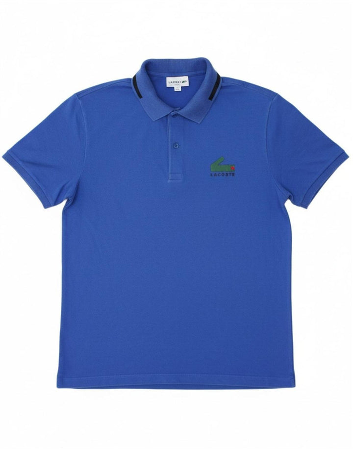 LACOSTE Mens Slim Fit Polo Shirt Size 5 Large Blue Cotton