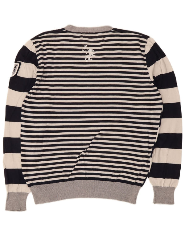 La Martina Dame Grafisk V-hals Jumper Sweater UK 16 Stor Hvid Stribet