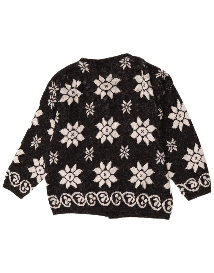 Vintage dame cardigan sweater UK 16 Large Black Floral