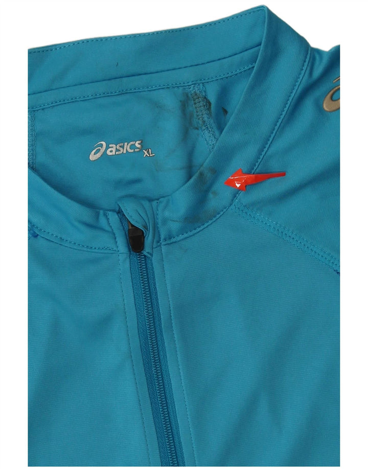 ASICS Mens Zip Neck T-Shirt Top XL Blue Colourblock Polyester
