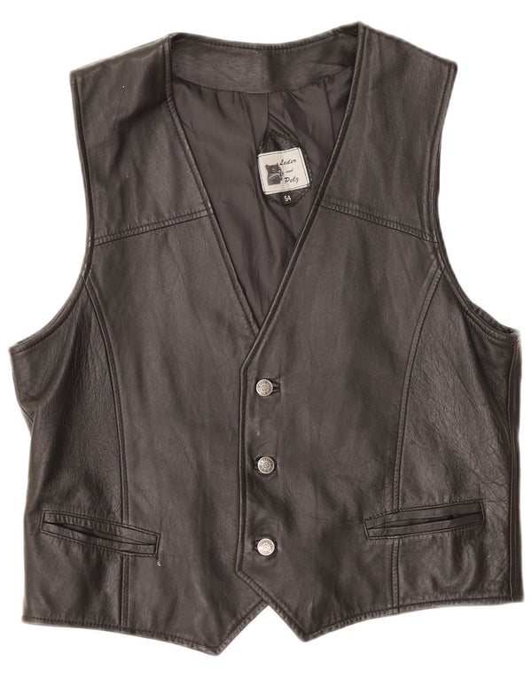 Vintage Womens Leather Waistcoat IT 54 3XL Black