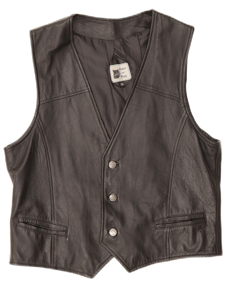 Vintage dame vest i læder IT 54 3XL Sort