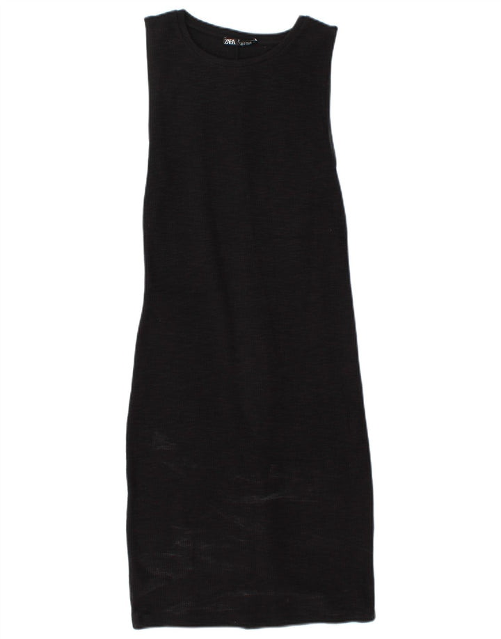 Zara Dame Sleeveless Sheath Dress UK 10 Small Black