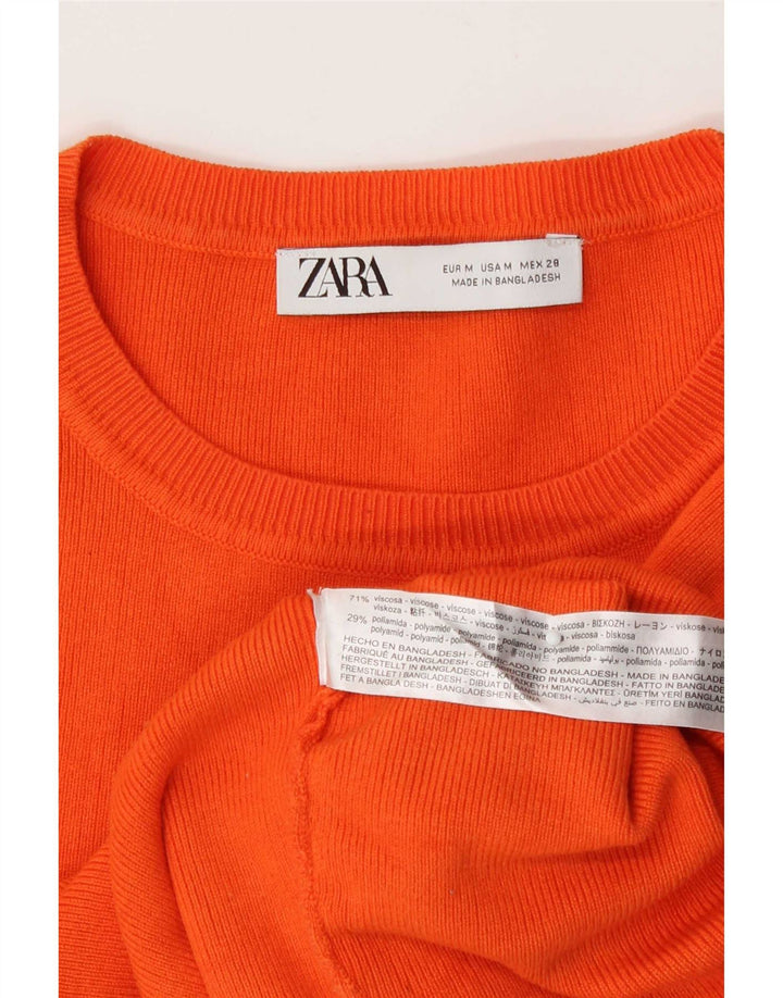 Zara Womens Crop Bluse Top UK 12 Medium Orange Viscose