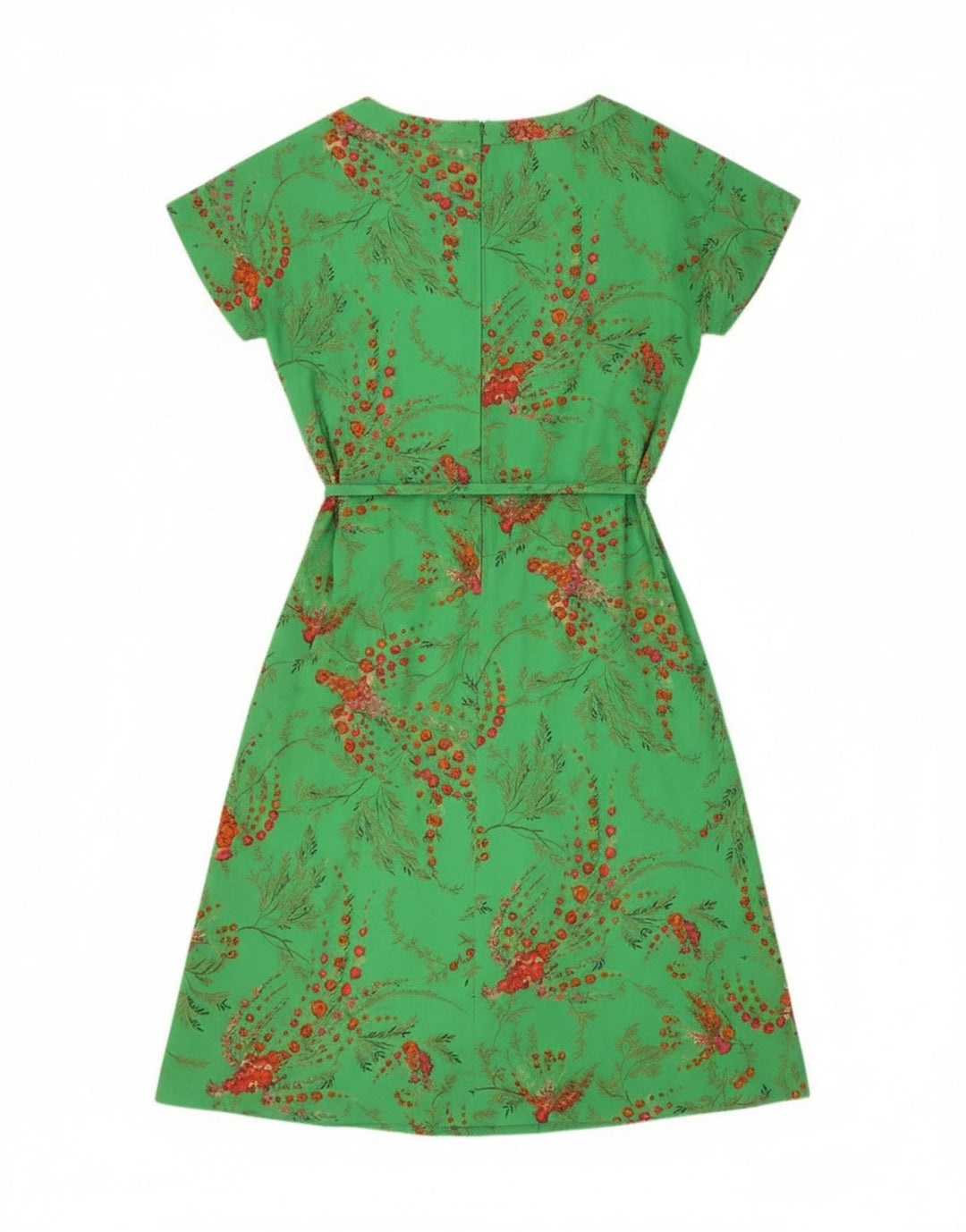 Vintage Dame A-Line Kjole EU 40 Medium Green Floral Polyester
